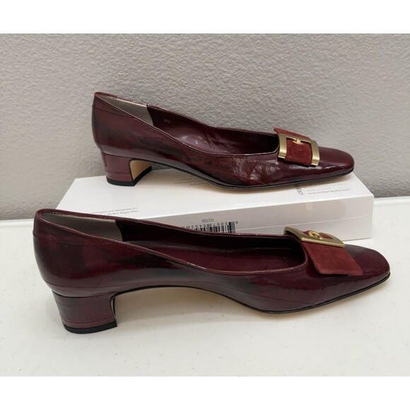 Vaneli Heels Size 9 N Red Leather Pumps Buckle Fall Winter Formal - Picture 4 of 10